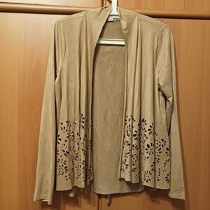 FOREVER 21 Tan Faux Suede Waterfall Open Front Perforated Cardigan, Sz M, Used